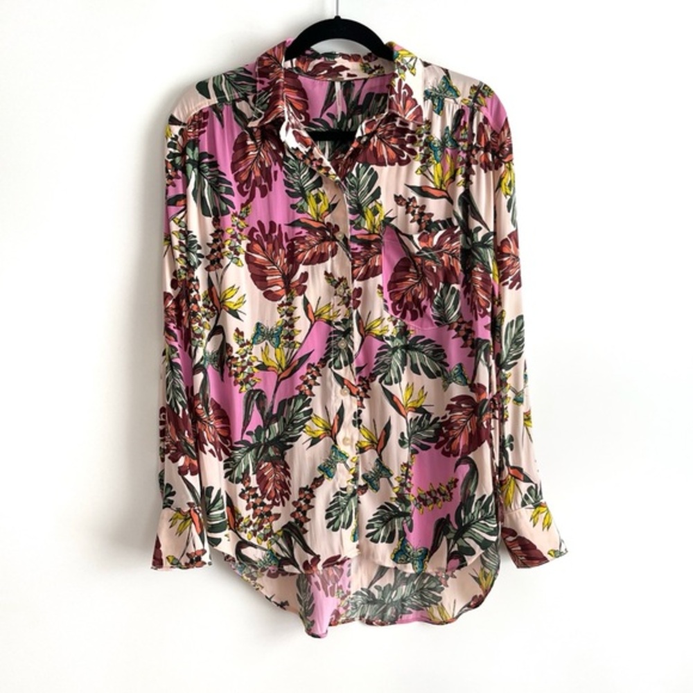 Free People Under the Palms Pink Floral Long Sleeve Button Up Top Size Small